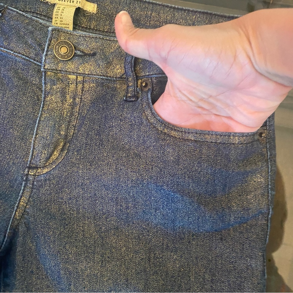 Forever21 Metallic Golden Denim jeans size 26 - Picture 12 of 15